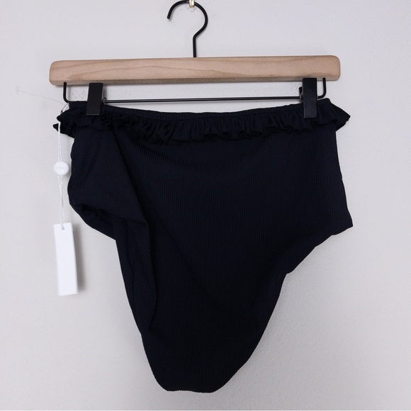 NEW Citrine x Anthropologie Alice Ruffle High Waist Ribbed Bikini Bottom L Black - Picture 9 of 10